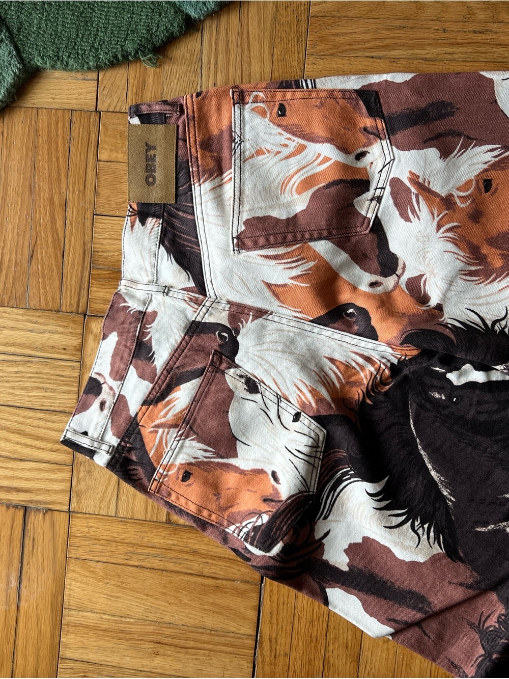 Obey Horse Print Pants — White, Brown, Black. Size 30 - Picture 3 of 3